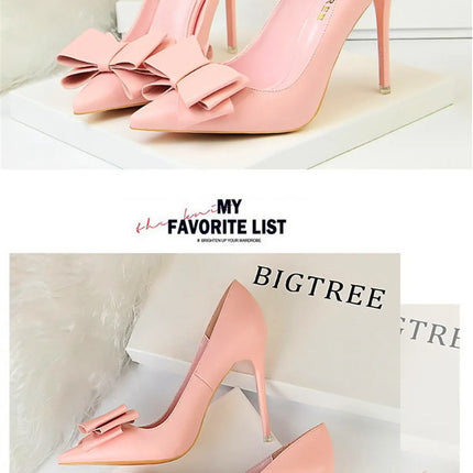 BIGTREE Rosso Blu Nero Scarpe Bowknot Dolce Donna Décolleté in morbida pelle Punta a punta Donna Tacchi alti Abito a spillo Scarpe da donna da ufficio