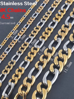 Width 3.0mm-7.5mm Statement Stainless Steel Necklace Vintage Figaro Chains Women Silver and Gold Color Tone Wholesale