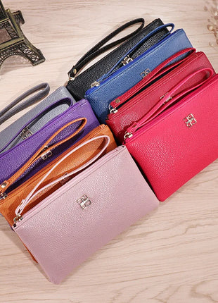 Portafoglio lungo casual da donna in pelle PU con grana litchi, tasca per telefono con cerniera, porta carte di credito, portamonete femminile