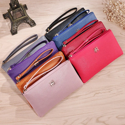 Portafoglio lungo casual da donna in pelle PU con grana litchi, tasca per telefono con cerniera, porta carte di credito, portamonete femminile