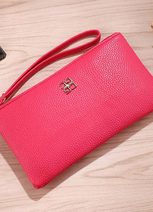 Portafoglio lungo casual da donna in pelle PU con grana litchi, tasca per telefono con cerniera, porta carte di credito, portamonete femminile