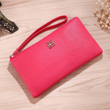 Portafoglio lungo casual da donna in pelle PU con grana litchi, tasca per telefono con cerniera, porta carte di credito, portamonete femminile