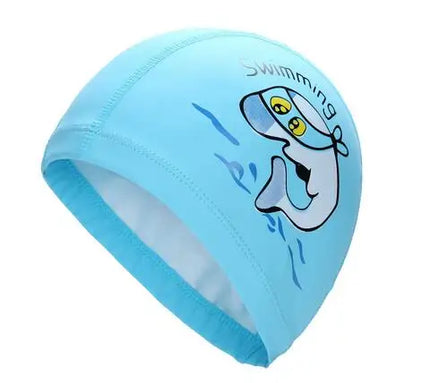 Cuffia da nuoto per bambini Tessuto PU impermeabile Simpatico cartone animato Animale Delfino Proteggi le orecchie Capelli lunghi Ragazzi Ragazze Cuffia da piscina Cappello