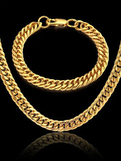 Set di gioielli da uomo Color oro acciaio inossidabile Miami Curb Cuban Link Chain bracciale collana Set Punk Hip Hop gioielli regalo maschile