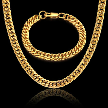 Set di gioielli da uomo Color oro acciaio inossidabile Miami Curb Cuban Link Chain bracciale collana Set Punk Hip Hop gioielli regalo maschile platinumshop