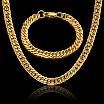 Set di gioielli da uomo Color oro acciaio inossidabile Miami Curb Cuban Link Chain bracciale collana Set Punk Hip Hop gioielli regalo maschile platinumshop