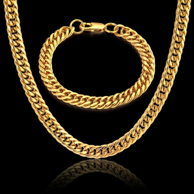 Set di gioielli da uomo Color oro acciaio inossidabile Miami Curb Cuban Link Chain bracciale collana Set Punk Hip Hop gioielli regalo maschile platinumshop