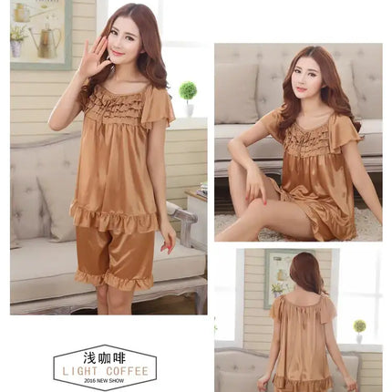 Signore Sexy Raso Di Seta Pigiama Set Donne Pigiama Set Manica Corta Pijama Set Estate Degli Indumenti Da Notte A Casa di Usura di Sonno di Usura Per delle donne platinumshop