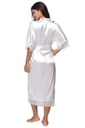 Estate Patchwork di pizzo Raso Kimono Robe Indumenti da notte sexy Lingerie Camicie Donna Camicia da notte lunga in seta Abiti da damigella d'onore da sposa