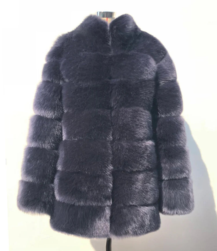 ZADORIN Winter Outerwears Furry Faux Fur Coat Women Stand Collar Long Sleeve Fake Fur Jacket Fur Coats fourrure abrigos mujer