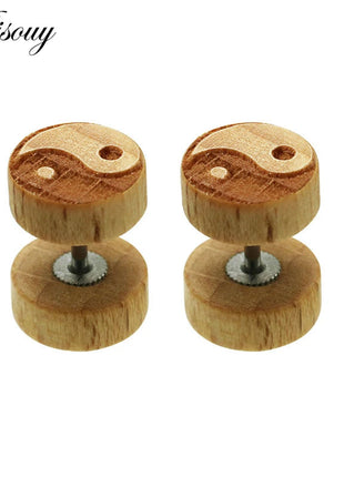Alisouy 2PC Moda Orecchini a bottone in legno Orecchini Marrone naturale Nero 8 10 12mm Punk Bilanciere Tappi per le orecchie finti Brincos per le donne degli uomini platinumshop
