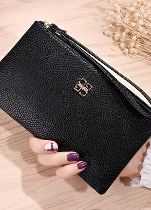 Portafoglio lungo casual da donna in pelle PU con grana litchi, tasca per telefono con cerniera, porta carte di credito, portamonete femminile