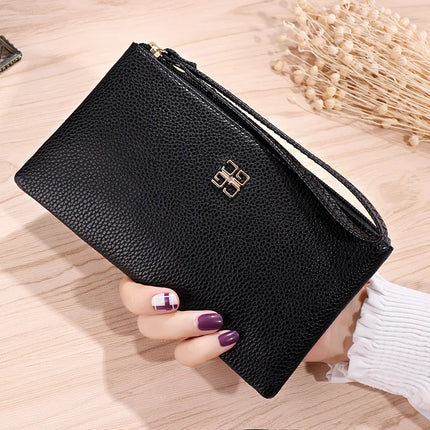 Portafoglio lungo casual da donna in pelle PU con grana litchi, tasca per telefono con cerniera, porta carte di credito, portamonete femminile
