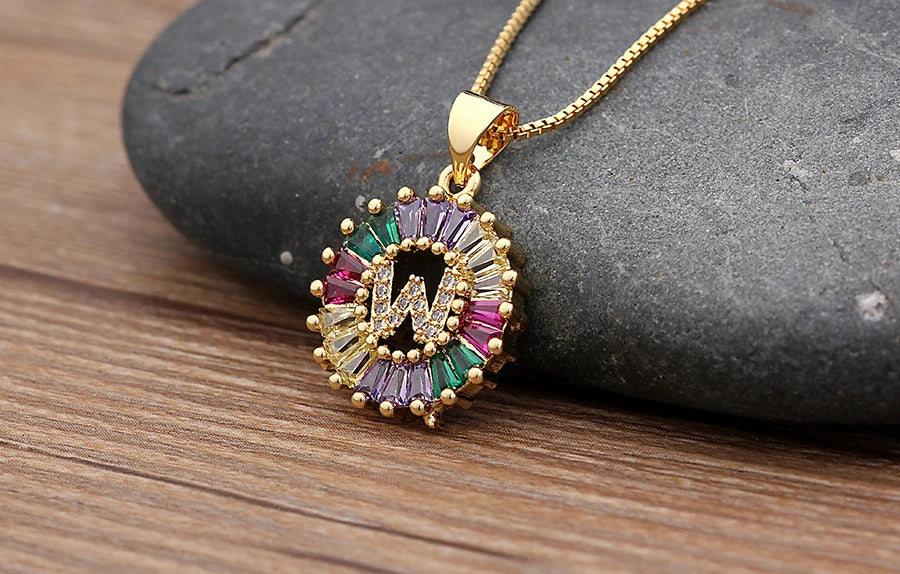 Nidin vendita calda iniziale multicolore zircone collana fascino lettera collana nome gioielli per donna uomo accessori regalo per feste