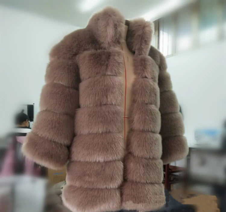 ZADORIN Winter Outerwears Furry Faux Fur Coat Women Stand Collar Long Sleeve Fake Fur Jacket Fur Coats fourrure abrigos mujer