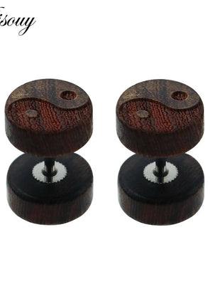 Alisouy 2PC Moda Orecchini a bottone in legno Orecchini Marrone naturale Nero 8 10 12mm Punk Bilanciere Tappi per le orecchie finti Brincos per le donne degli uomini platinumshop