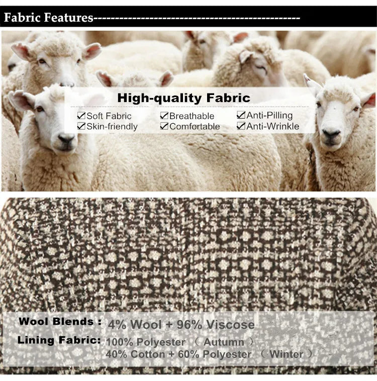 New Women's Wool Blends Coat Winter 2026 Autumn Fashion Elegant Mother Turtleneck Plaid Slim Long Tweed Woolen Outerwear Female