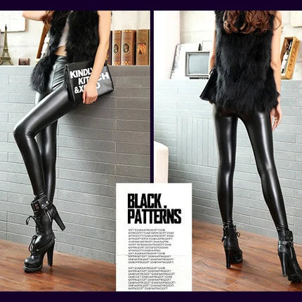 BIVIGAOS Fashion Women PU Leather Pants Elastic High Waist Winter Leggings Slim Velvet Leather Leggings Skinny Fleece Trousers PlatiNum