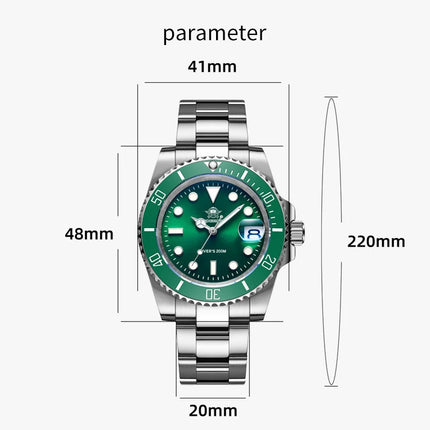 ADDIESDIVE Classic Men's Business and Leisure Quartz Watch 200m Waterproof 316L Stainless Steel Sports Night Light Diving Watch