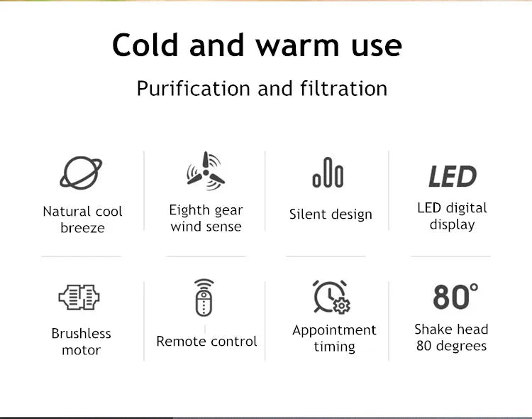 Ventilatore a torre elettrico senza lama con riscaldatore per condizionatore d'aria in piedi con raffreddamento ad aria fredda e calda con telecomando timer