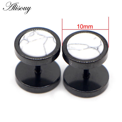 Alisouy 2 pz Acciaio Inossidabile Double Sided Rotondo Pietra Manubri Uomo Donna Vite Stud Bilanciere Orecchini Penetranti Spina per L'orecchio Finto platinumshop