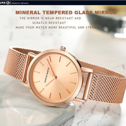 HANNAH MARTIN Movimento al quarzo giapponese in acciaio inossidabile di qualità del marchio Orologio Dropshipping da donna impermeabile da 36 mm in oro rosa completo platinumshop