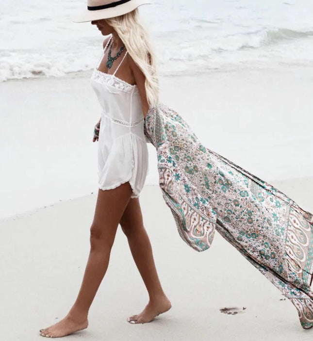 TEELYNN Chiffon Floreale di Stampa Kimono A Maniche Lunghe beach boho Cover up Camicetta delle donne Dell'annata di estate Cardigan Magliette E Camicette Blusas shirt platinumshop