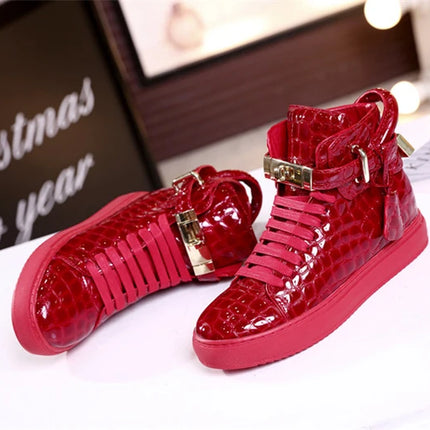 Women’s Genuine Cow Leather Flat Ankle Boots Stone Pattern Black High with Lace Sneakers Designer With Lock Luxury Brands Shoes