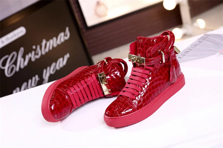 Women’s Genuine Cow Leather Flat Ankle Boots Stone Pattern Black High with Lace Sneakers Designer With Lock Luxury Brands Shoes