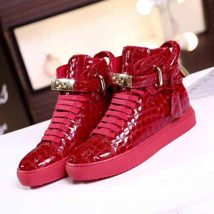Women’s Genuine Cow Leather Flat Ankle Boots Stone Pattern Black High with Lace Sneakers Designer With Lock Luxury Brands Shoes