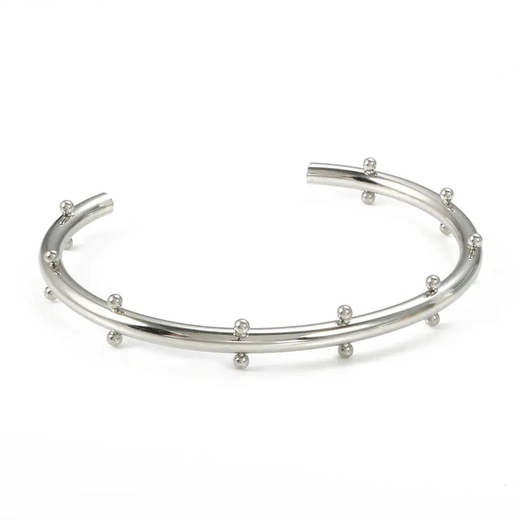 Set di gioielli di lusso Bracciale rigido in acciaio inossidabile Anello da dito Orecchini a cerchio con mini sfere per regali di gioielli di moda da donna platinumshop