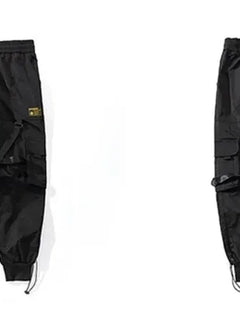 Tactical Cargo Pants Men Joggers Streetwear Ankle-length Pants Ribbons Elastic Waist Black Pant Hip Hop Male