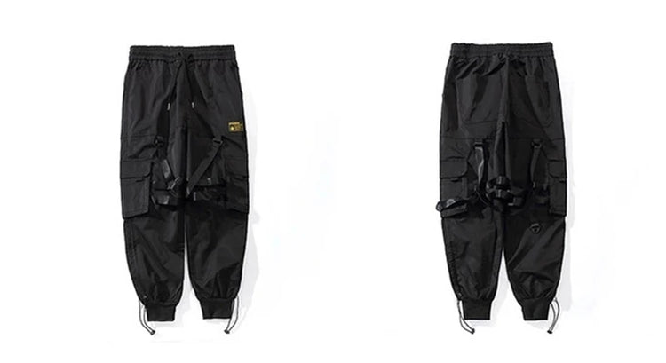 Tactical Cargo Pants Men Joggers Streetwear Ankle-length Pants Ribbons Elastic Waist Black Pant Hip Hop Male