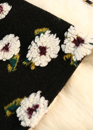 Three Dimensional Flower Skirts Women Winter High Waist Woolen Thickened Long Skirt Female Autumn New PlatiNum