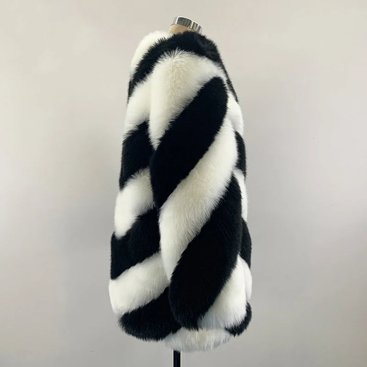 ZADORIN Korean Fashion Winter Faux Fox Fur Coat Women Luxury Color Contrast Long Thick Warm Fluffy Jacket Fake Fur Coats Jackets