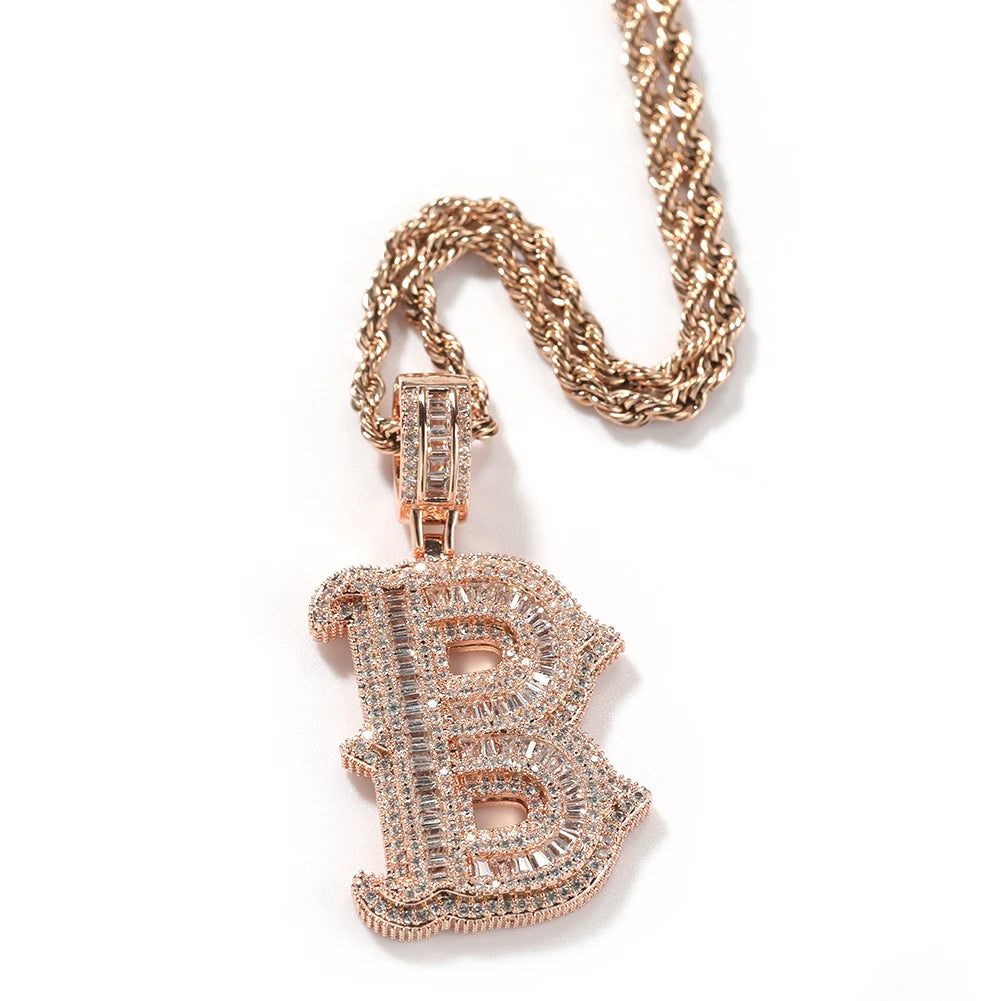 UWIN Collana con ciondolo con lettera iniziale per donna Uomo Ciondoli con zirconi baguettecz ghiacciati con catena da tennis Gioielli Hip Hop per regalo