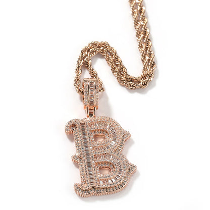 UWIN Collana con ciondolo con lettera iniziale per donna Uomo Ciondoli con zirconi baguettecz ghiacciati con catena da tennis Gioielli Hip Hop per regalo