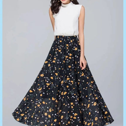 Gonne a vita alta da donna, estive 2026, primaverili, con elastico in vita, lunghezza midi, stampate, per la danza, in chiffon, modello swing
