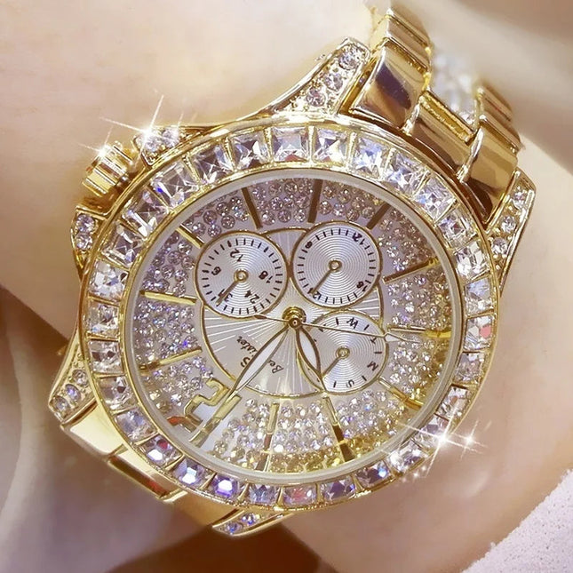 Orologi da donna Orologio al quarzo con diamanti di lusso Orologio da polso di marca superiore di moda Orologio da donna con gioielli in cristallo Orologio in oro rosa platinumshop