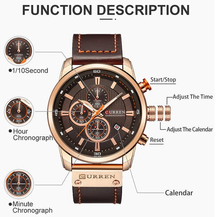CURREN orologio da uomo in pelle orologi sportivi da uomo esercito militare orologio da polso al quarzo cronografo orologio maschile Relogio Masculino platinumshop