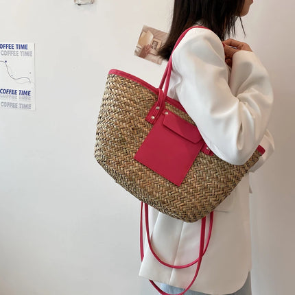 Borse estive in paglia da donna di alta qualità Borse a tracolla da donna alla moda Borsa da spiaggia tote femminile di grande capacità di design