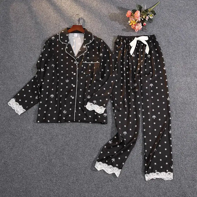 Lisacmvpnel Pigiama estivo da donna in due pezzi Pigiama in pizzo con stampa sottile in raso di seta ghiacciata platinumshop