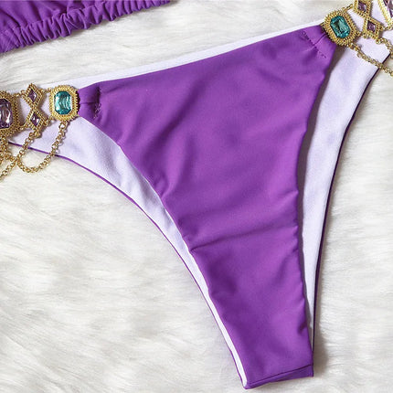 Catene di metallo con scollo all'americana Strass Diamante Bikini Costume da bagno donna Costumi da bagno femminili Due pezzi Bikini set Costume da bagno brasiliano Swim platinumshop