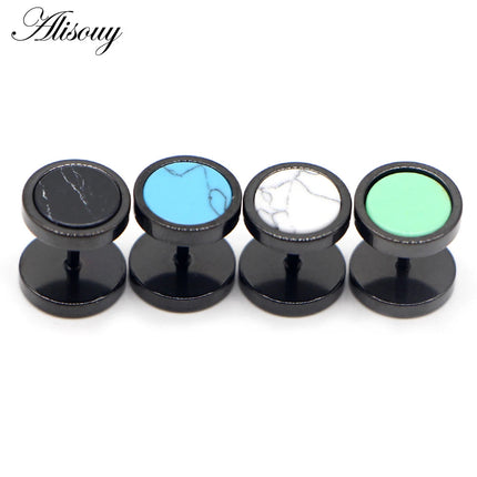 Alisouy 2 pz Acciaio Inossidabile Double Sided Rotondo Pietra Manubri Uomo Donna Vite Stud Bilanciere Orecchini Penetranti Spina per L'orecchio Finto platinumshop
