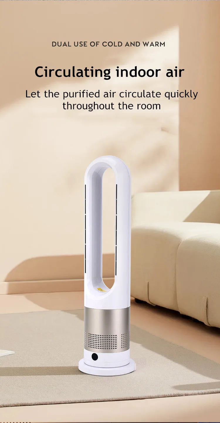 Ventilatore a torre elettrico senza lama con riscaldatore per condizionatore d'aria in piedi con raffreddamento ad aria fredda e calda con telecomando timer