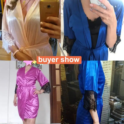 2019 New Sexy Transparent Lingerie Summer Women's Sexy Bridal Robes Kimono Satin Silk Lace Night Wear Nightgown Dress Sleepwear