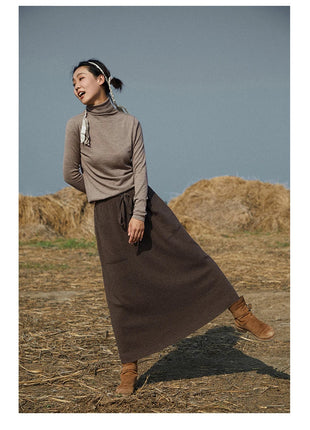 25 New arrivals women's 100% wool skirts, women's autumn and winter long loose and comfortable knit bottoming cashmere skirts, PlatiNum