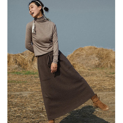 25 New arrivals women's 100% wool skirts, women's autumn and winter long loose and comfortable knit bottoming cashmere skirts, PlatiNum