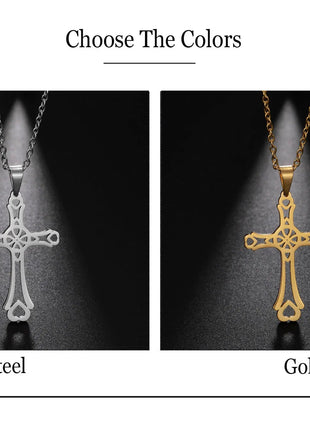 Cazador Collana con ciondolo croce religiosa alla moda di Gesù Collane a catena in acciaio inossidabile color oro per regalo di gioielli cavi unisex PlatiNum