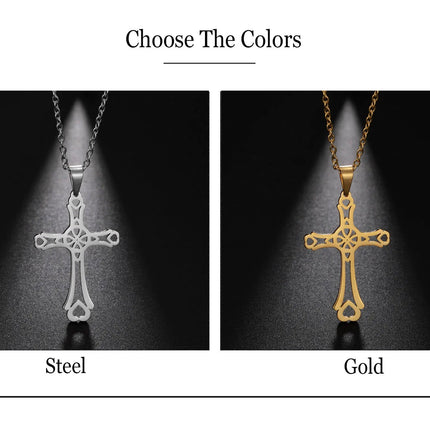 Cazador Collana con ciondolo croce religiosa alla moda di Gesù Collane a catena in acciaio inossidabile color oro per regalo di gioielli cavi unisex PlatiNum